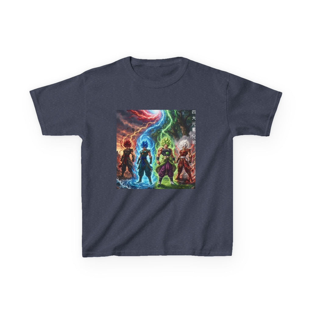Group Warrior Tee, Four Elemental Brothers Kids Shirt, Team Anime Fighter Multicharacter Graphic Youth Playwear Clothing