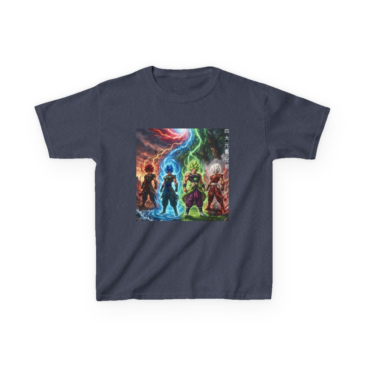 Group Warrior Tee, Four Elemental Brothers Kids Shirt, Team Anime Fighter Multicharacter Graphic Youth Playwear Clothing