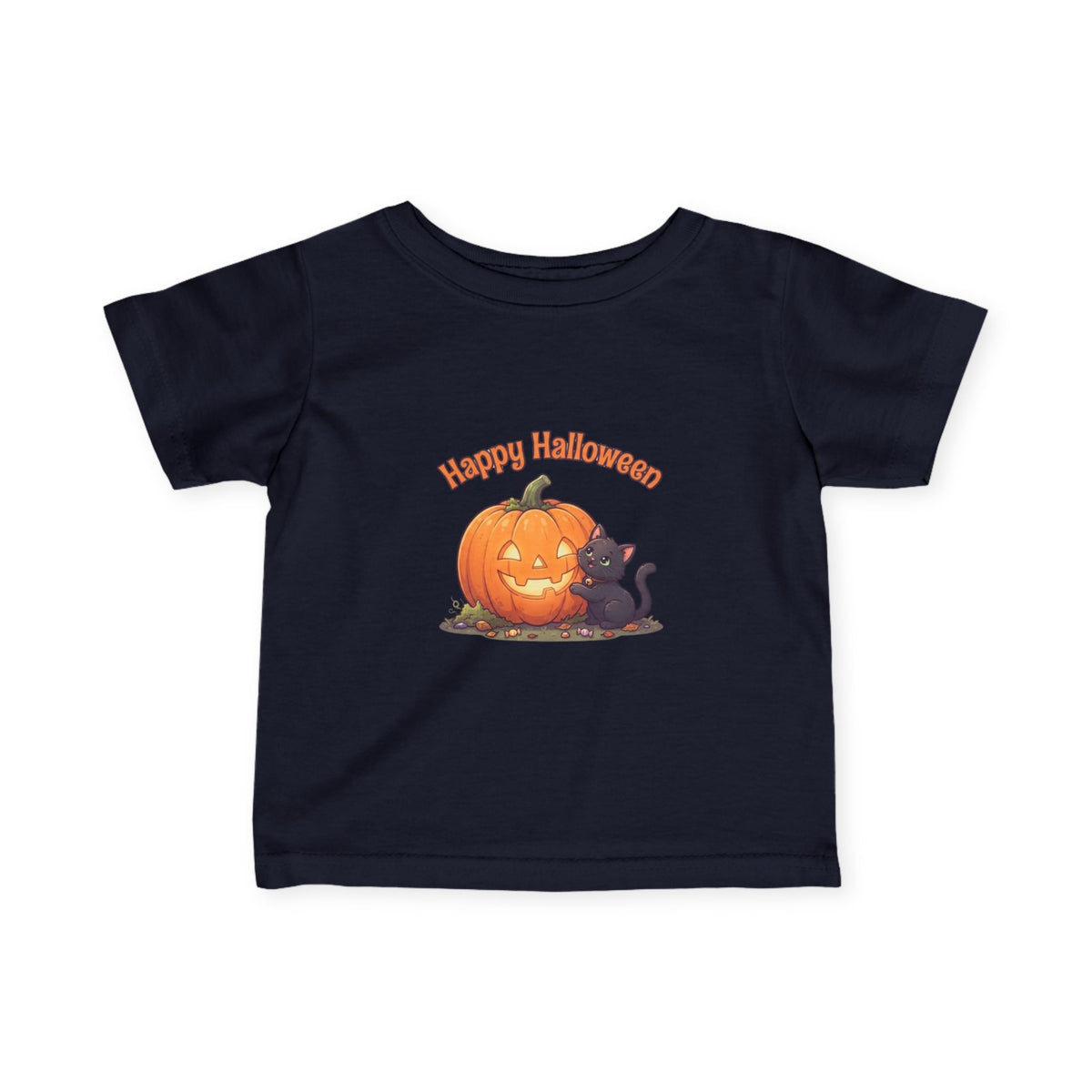 Halloween Black Cat & Pumpkin Toddler Tee | Kids Spooky Season Shirt
