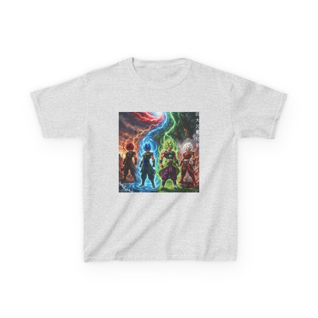 Group Warrior Tee, Four Elemental Brothers Kids Shirt, Team Anime Fighter Multicharacter Graphic Youth Playwear Clothing
