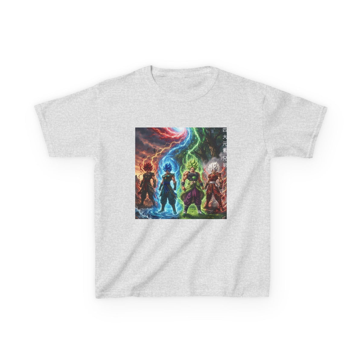 Group Warrior Tee, Four Elemental Brothers Kids Shirt, Team Anime Fighter Multicharacter Graphic Youth Playwear Clothing