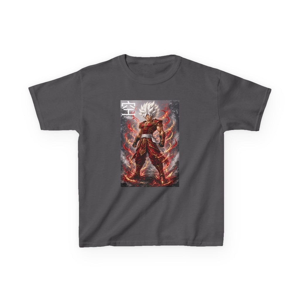 Kids Anime T-Shirt, Sky Kanji White Hair Warrior Youth Shirt, Elemental God Mode Fighter Graphic Boy Girl Clothes