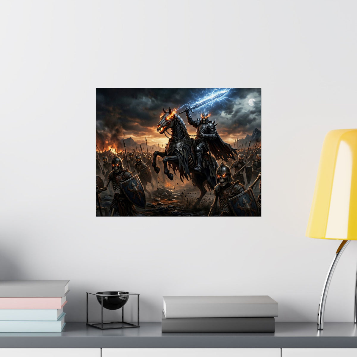 Wide Landscape Panorama Poster, Horizontal Matte Dark Fantasy Wall Print, Armored Undead Horde Giclee Art for Office Setup