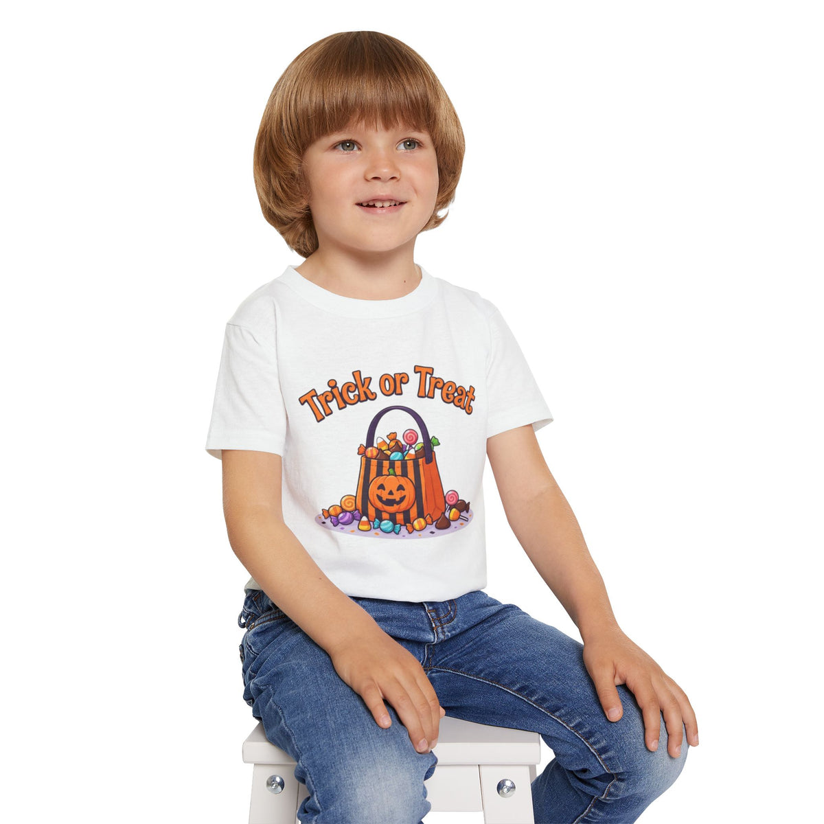 Candy Bucket Halloween Toddler Tee | Retro Trick-or-Treat Kids Shirt