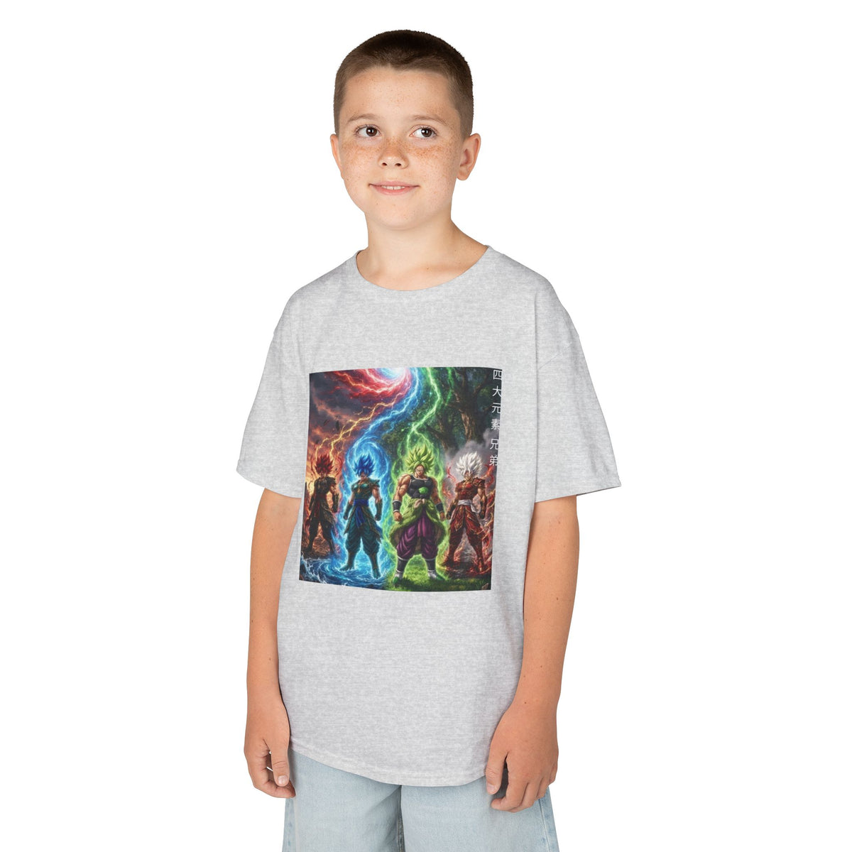 Group Warrior Tee, Four Elemental Brothers Kids Shirt, Team Anime Fighter Multicharacter Graphic Youth Playwear Clothing