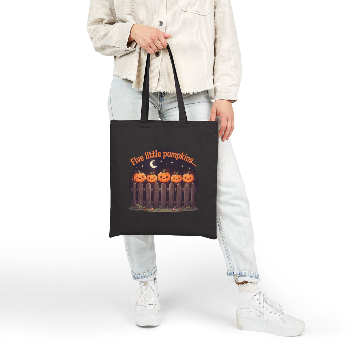 Five Little Pumpkins Tote Bag | Halloween Teacher Bag & Canvas Book Pouch