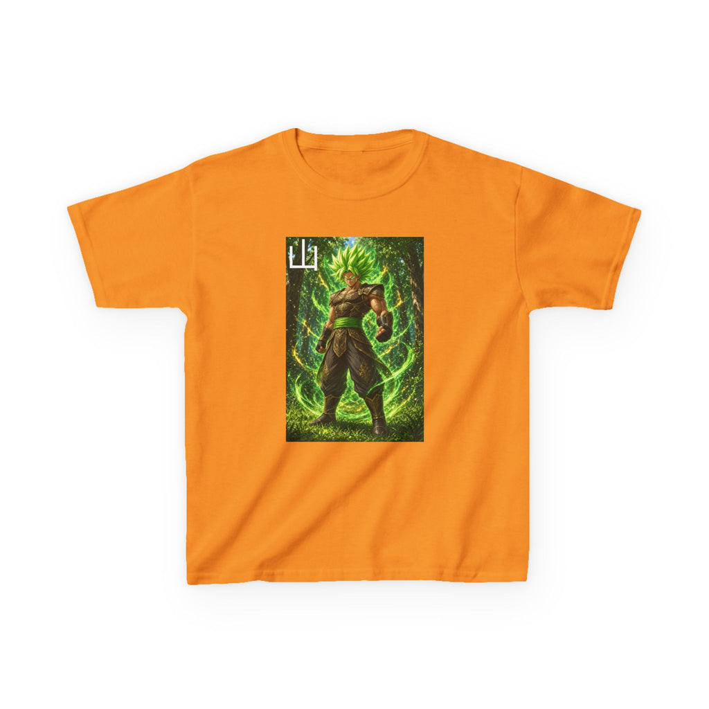Emerald Forest Tee, Mountain Kanji Green Warrior Youth Shirt, Elemental Earth Fighter Graphic Kids Playwear Clothing