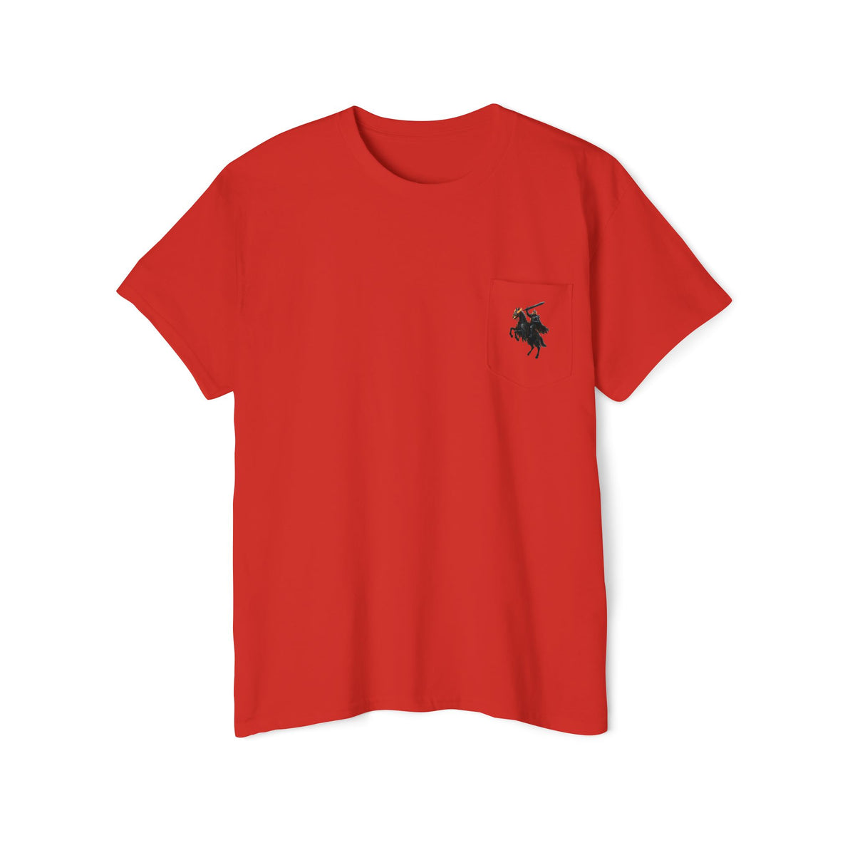 Front Pocket Emblem T-Shirt, Full Color Back Print Dark Knight Tee, Double Sided Medieval Undead Warrior Apparel