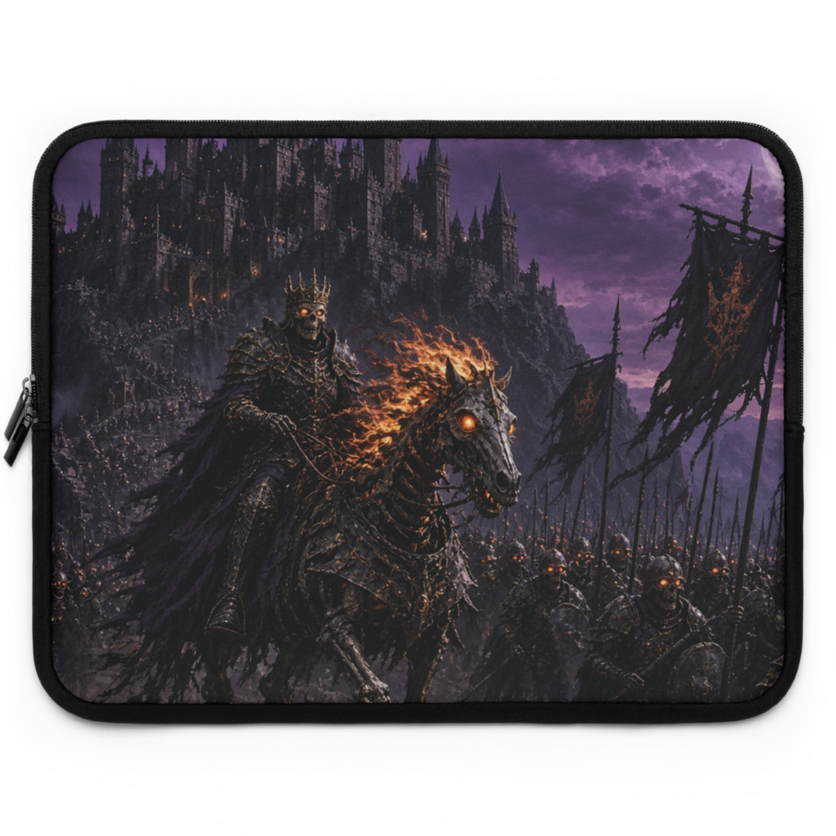 Bruised Purple Sky Laptop Sleeve, Gothic Ruined Castle Computer Case, Dark Fantasy Grim Rider Tech Armor Protector