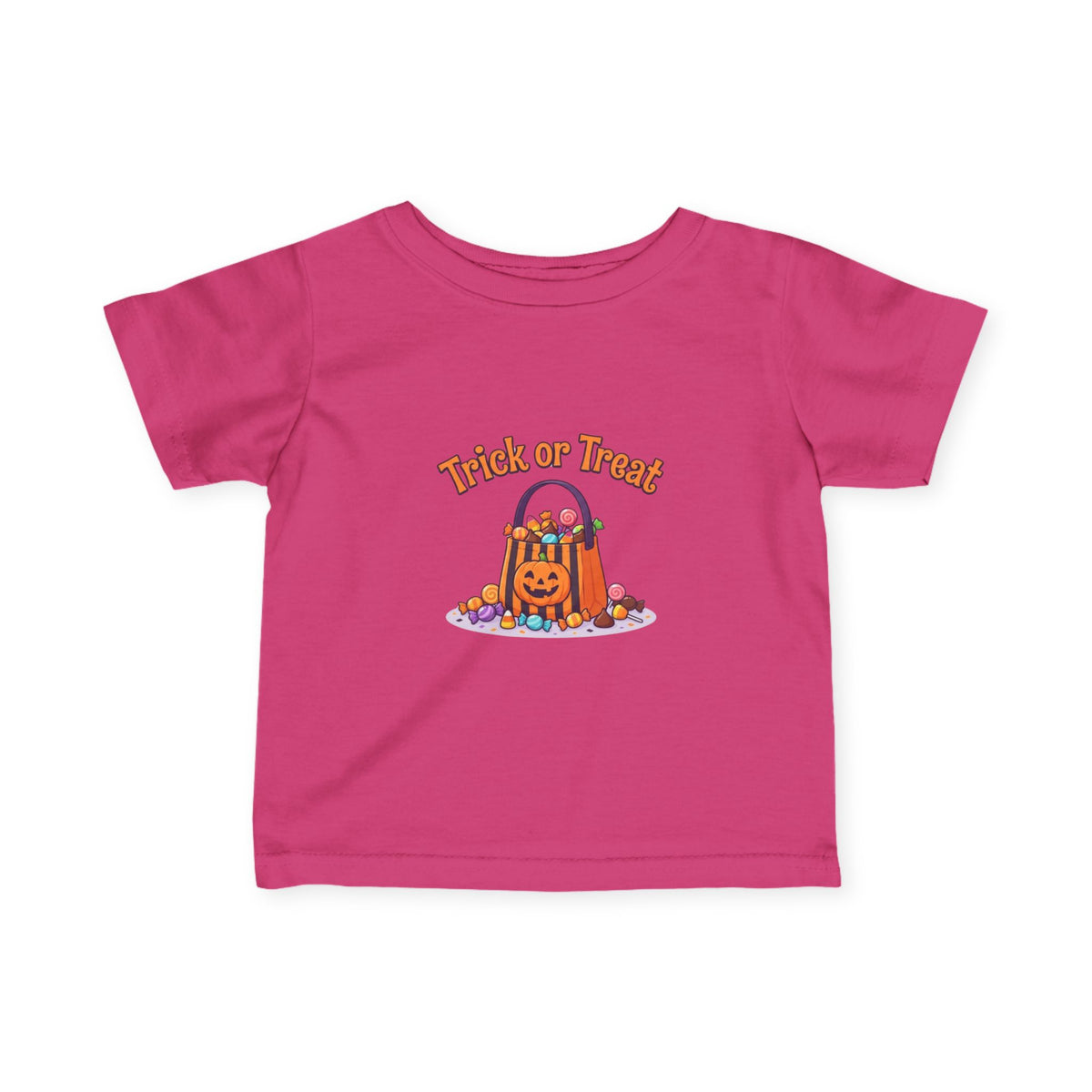 Miniature Candy Stash Infant Tee, Retro Trick-or-Treat Baby Clothes, Pumpkin Bucket Graphic Autumn Harvest Newborn Holiday Outfit