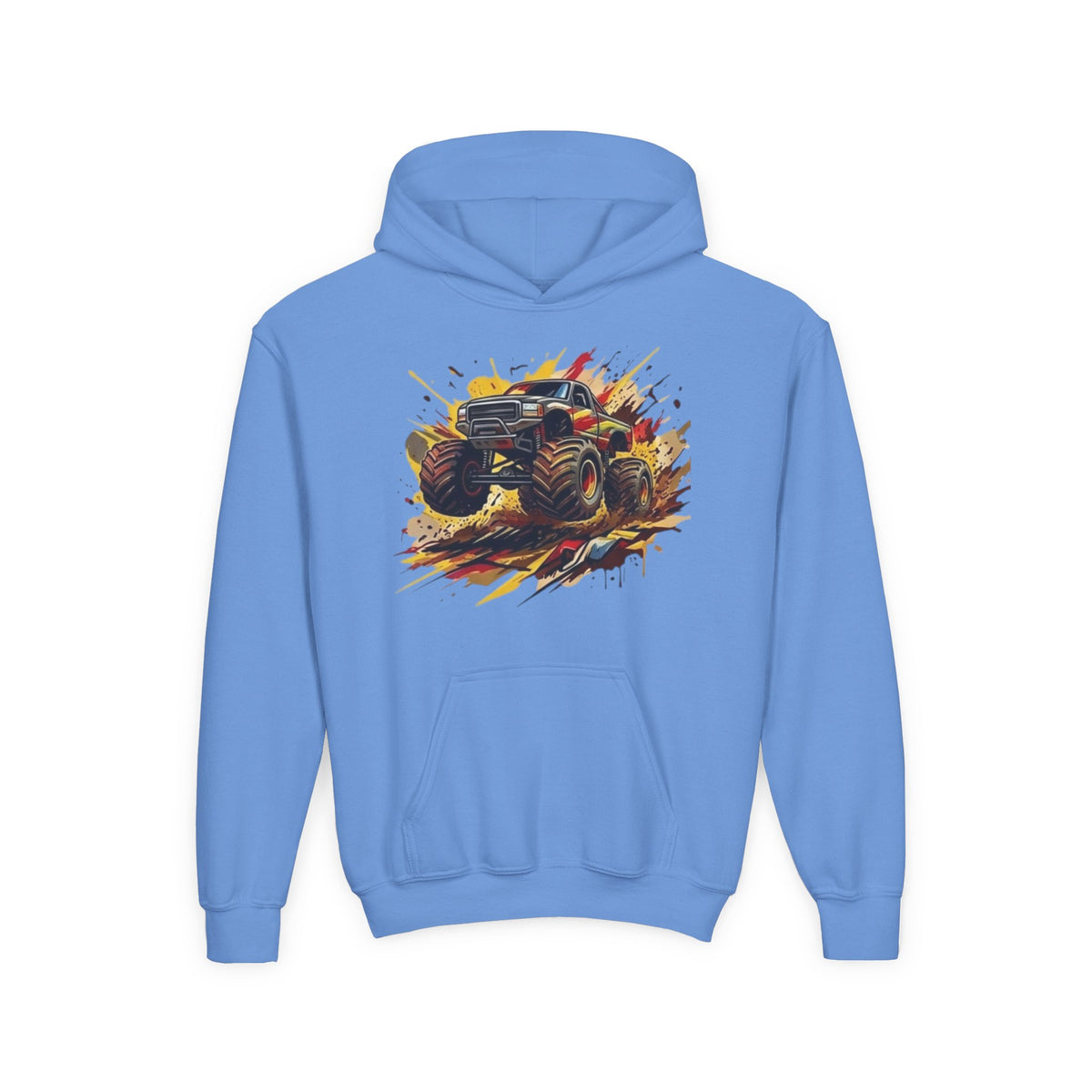 Monster Truck Illustration Youth Hoodie | Racing Mud Splash Graphic