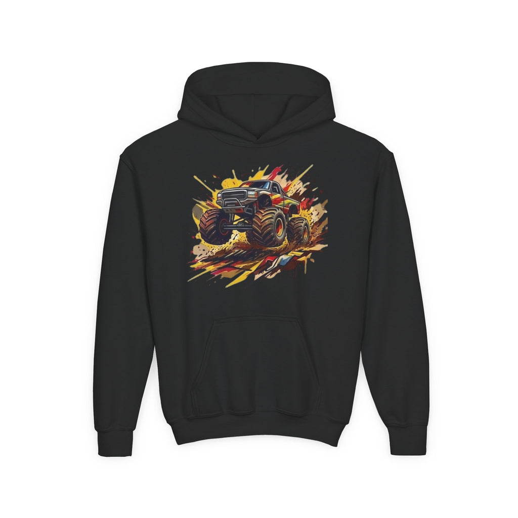 Monster Truck Illustration Youth Hoodie | Racing Mud Splash Graphic
