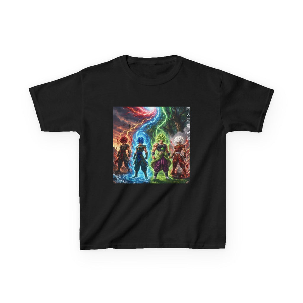 Group Warrior Tee, Four Elemental Brothers Kids Shirt, Team Anime Fighter Multicharacter Graphic Youth Playwear Clothing