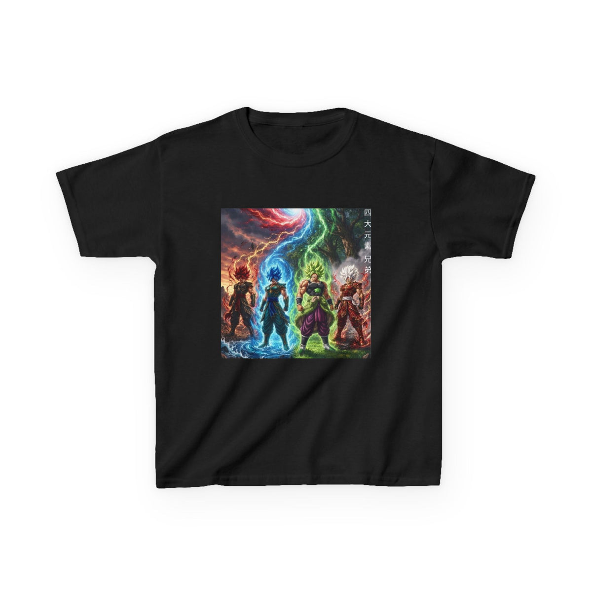 Group Warrior Tee, Four Elemental Brothers Kids Shirt, Team Anime Fighter Multicharacter Graphic Youth Playwear Clothing