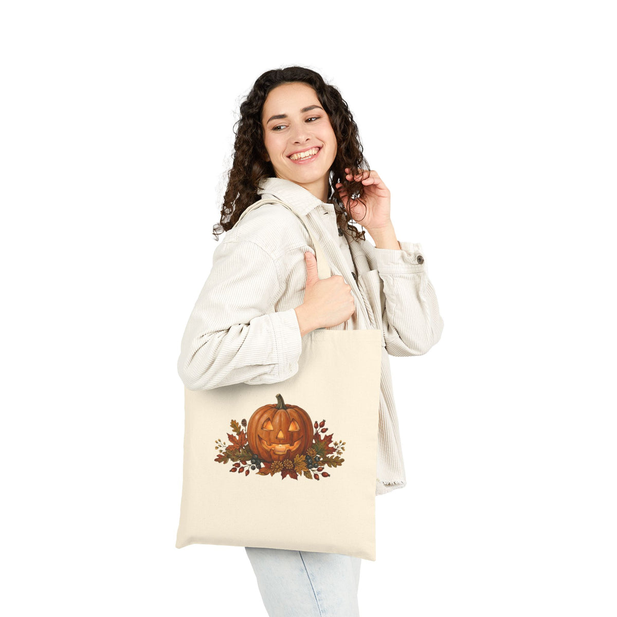 Jack-O'-Lantern Pumpkin Tote Bag | Fall Leaves Autumn Halloween