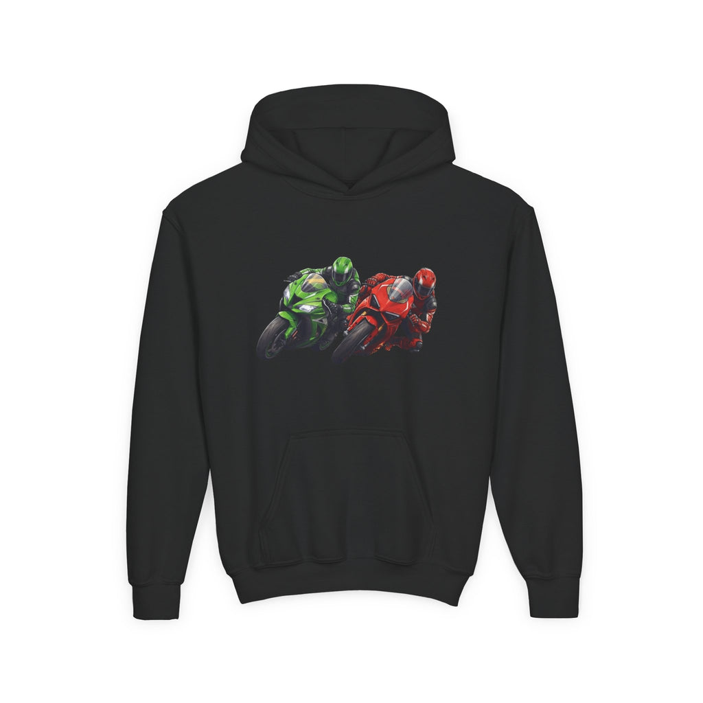 Apex Duel Hoodie, Twin Sportbike Kids Sweatshirt, Youth Track Racing Graphic Pullover