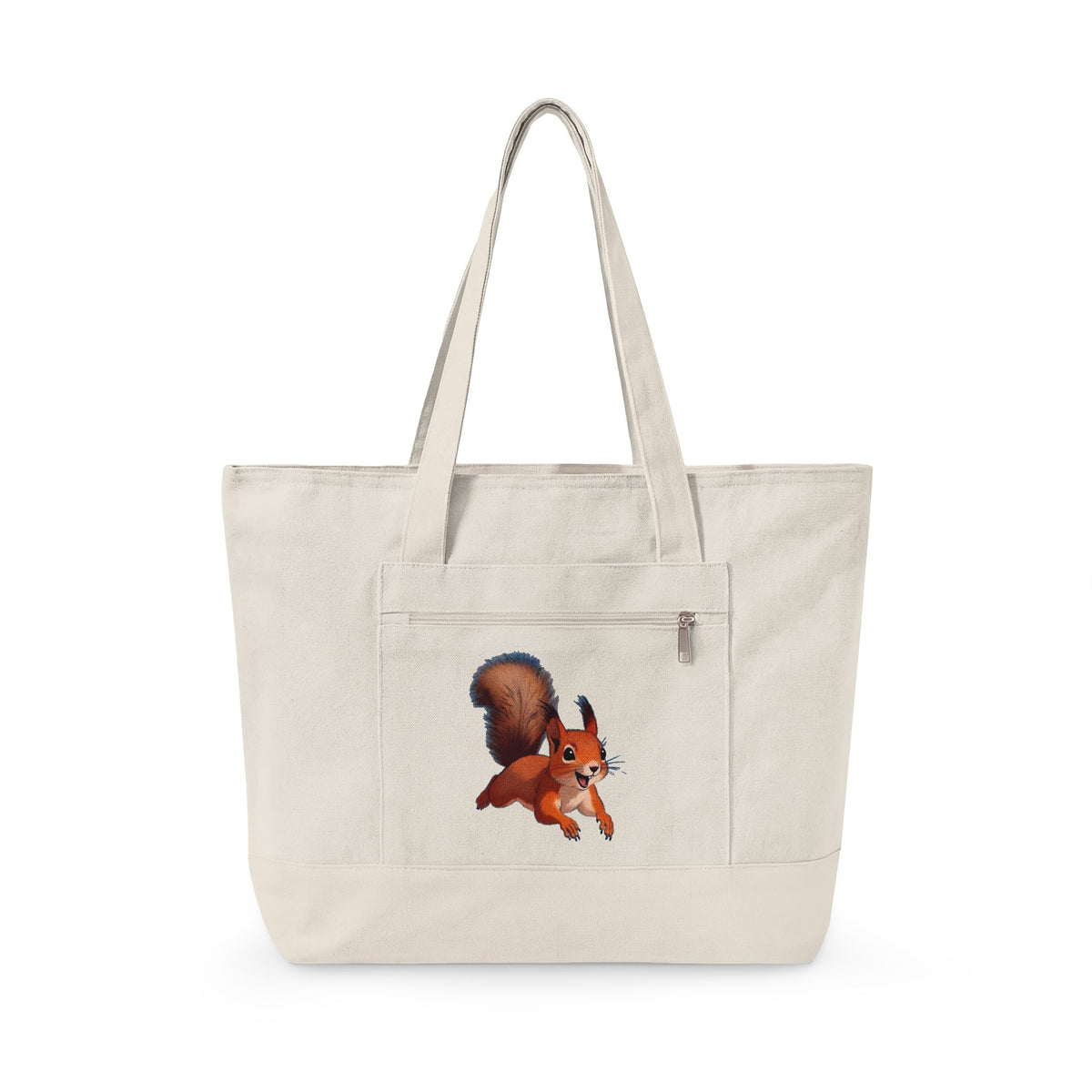 Cute Squirrel Canvas Tote Bag Zippered Heavy Duty Cotton Shoulder Pouch Everyday Animal Grocery Pack