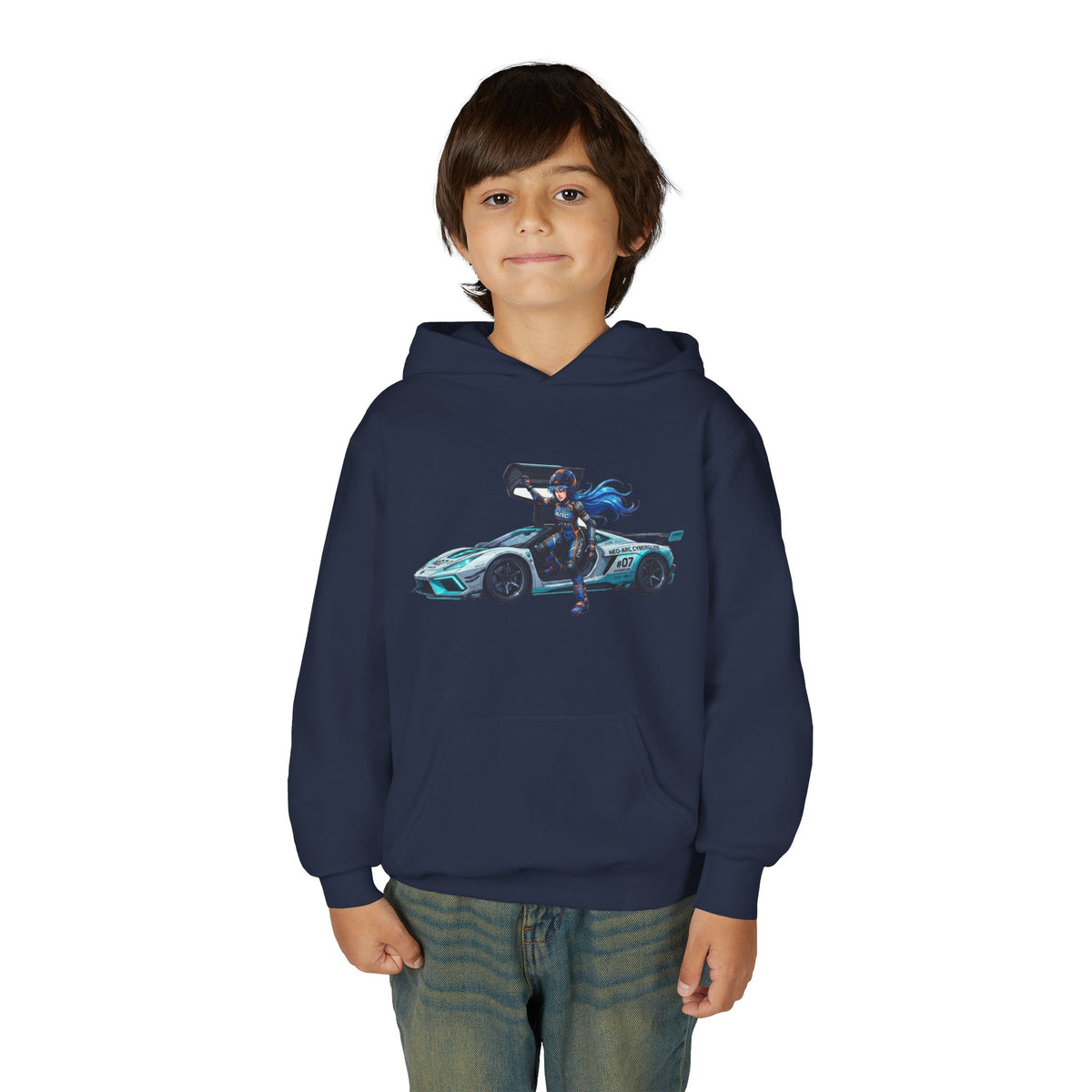 Front Print Hoodie, Mach Genesis Solo Car Sweatshirt, Heroine Driver Retro Anime Graphic Unisex Pullover