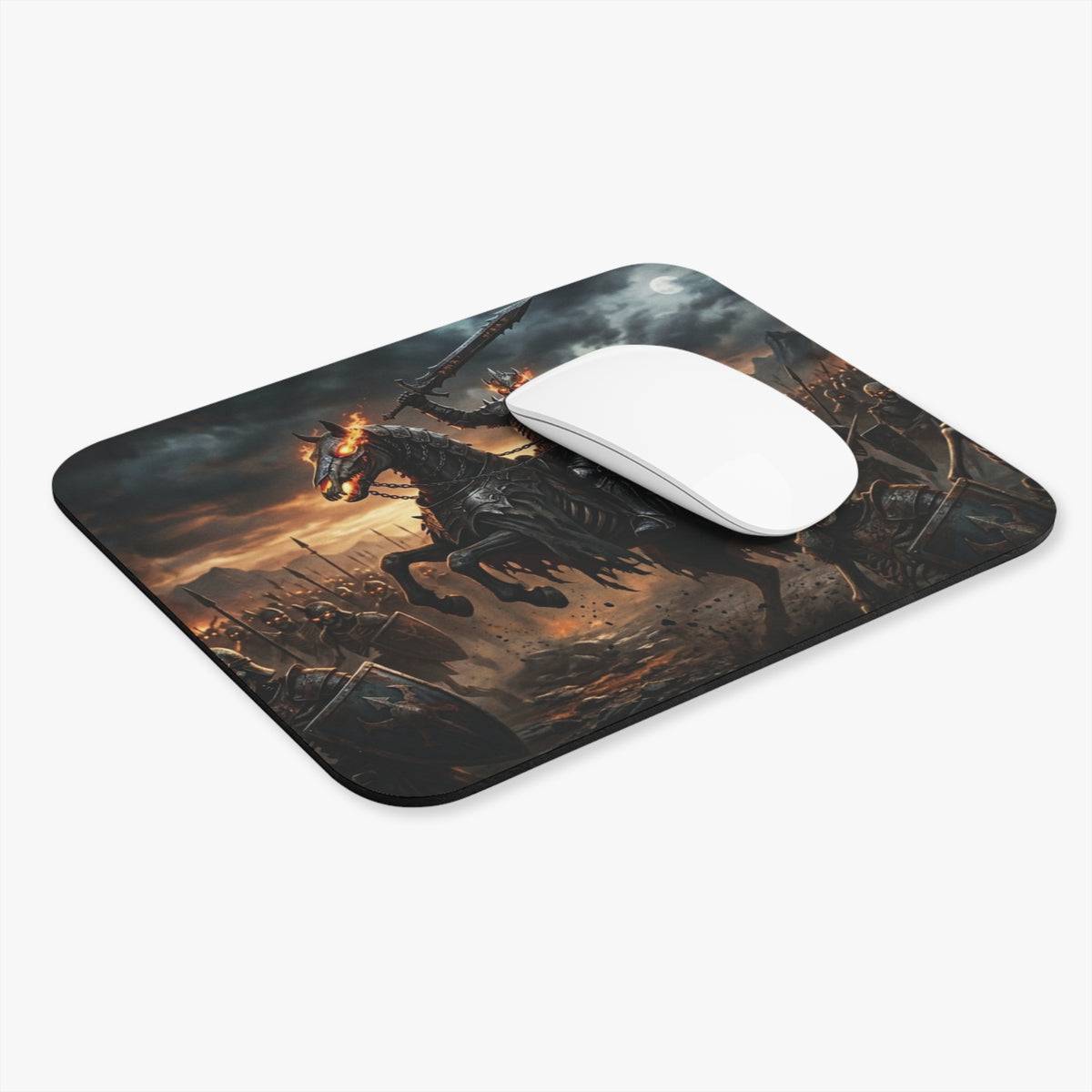 Raised Greatsword Knight Mouse Pad, Charging Armored Underworld King Desk Mat, Dark Fantasy Tactical Gaming Workspace Accessory