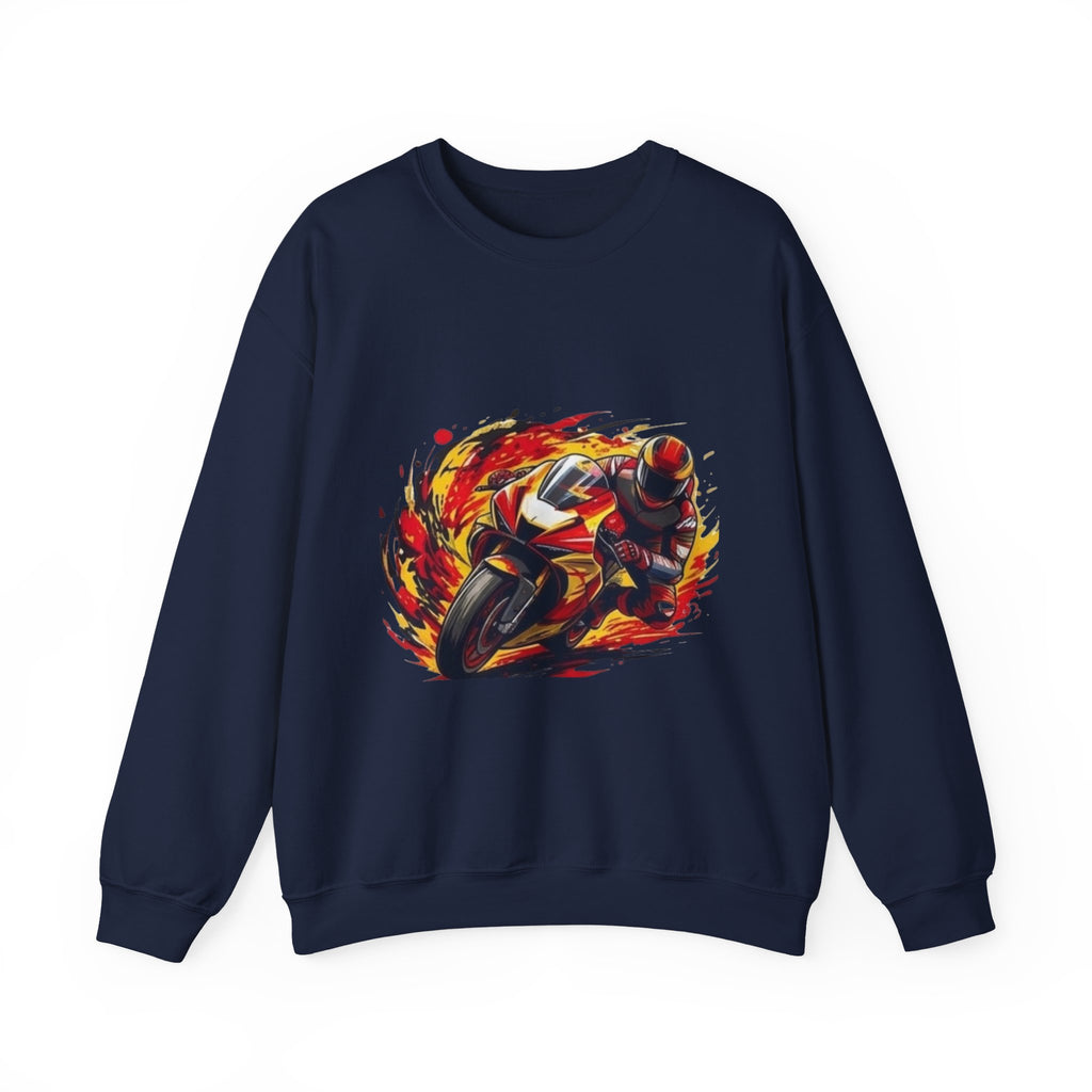 Flaming Sport Motorcycle Sweatshirt | Racing Rider Graphic Crewneck