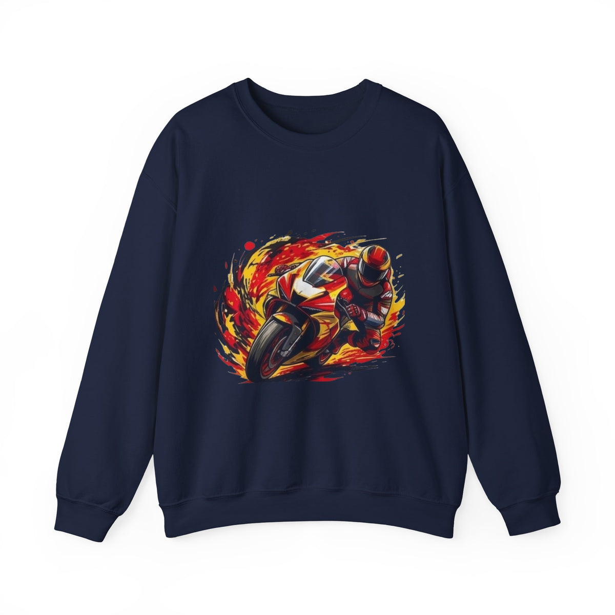 Flaming Sport Motorcycle Sweatshirt | Racing Rider Graphic Crewneck