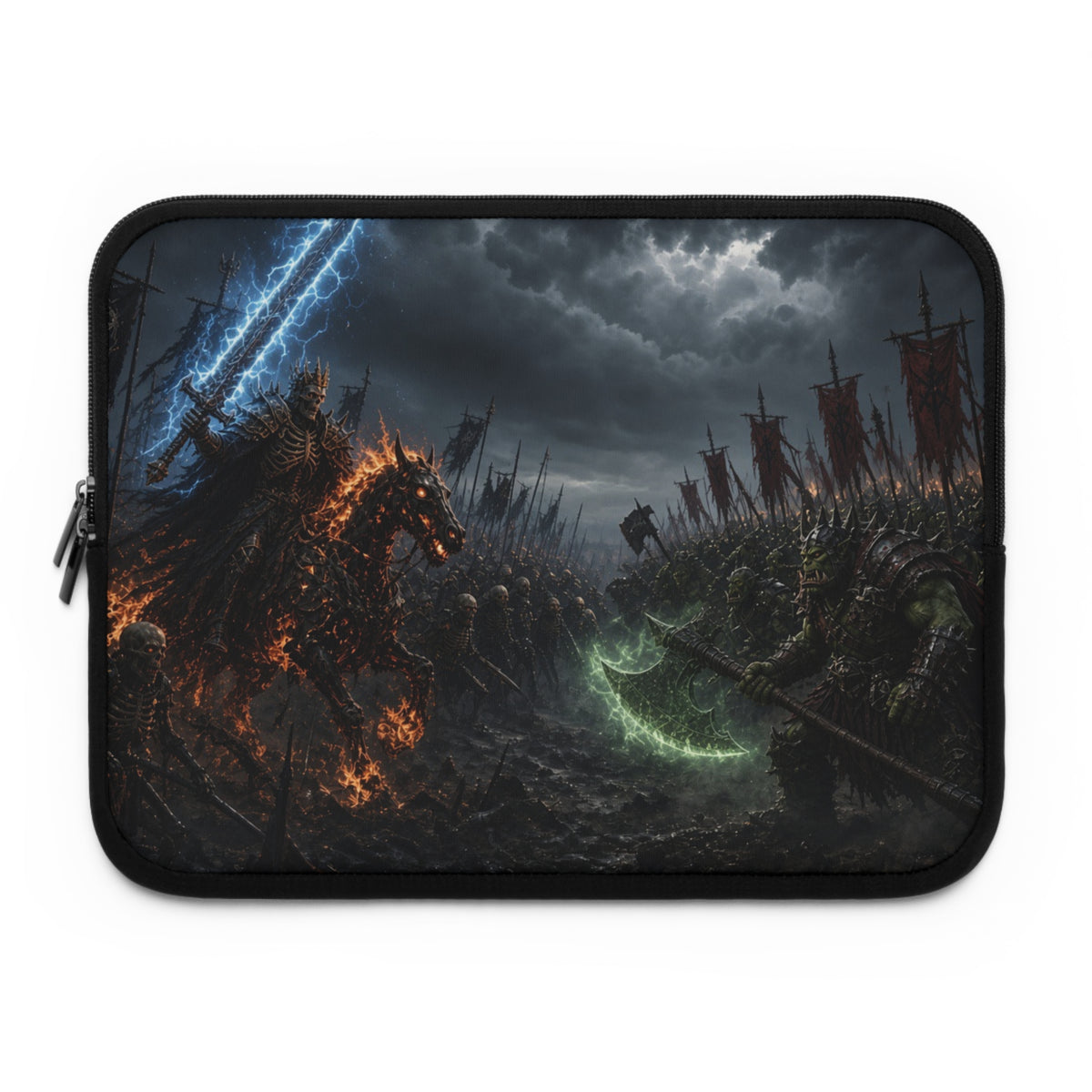 Green Glowing Warriors Laptop Sleeve, Armored Spectral Orc Battle Computer Case, Dark Fantasy Gaming Notebook Cover