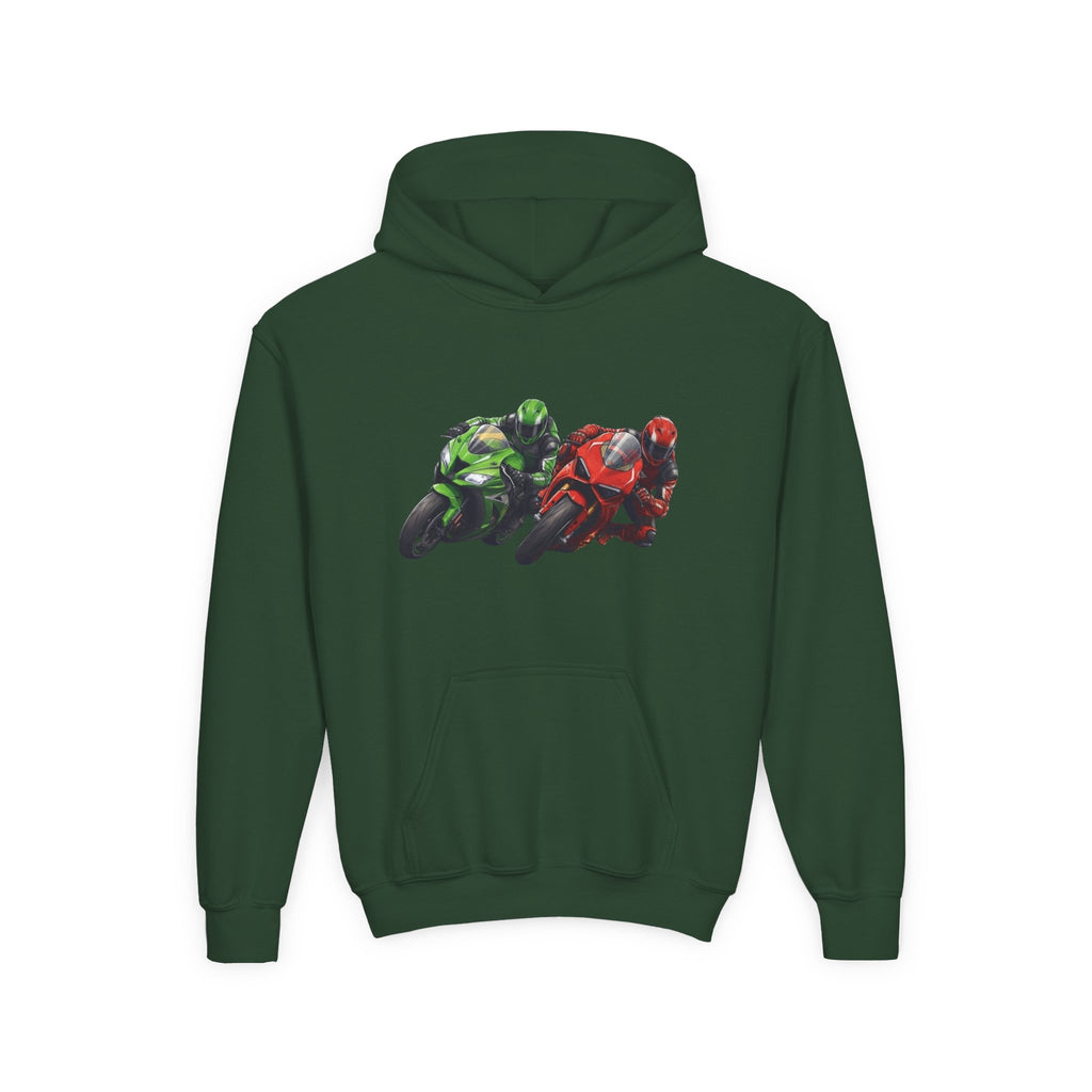 Apex Duel Hoodie, Twin Sportbike Kids Sweatshirt, Youth Track Racing Graphic Pullover