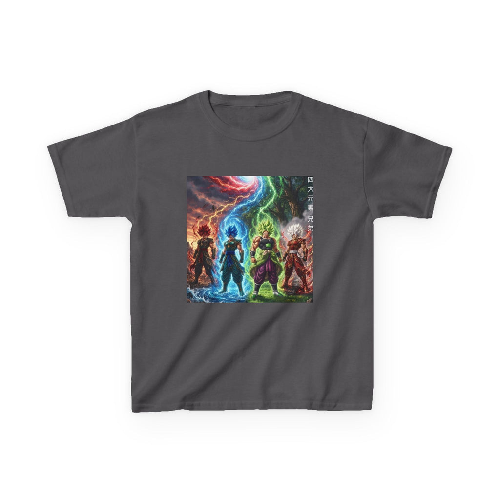 Group Warrior Tee, Four Elemental Brothers Kids Shirt, Team Anime Fighter Multicharacter Graphic Youth Playwear Clothing