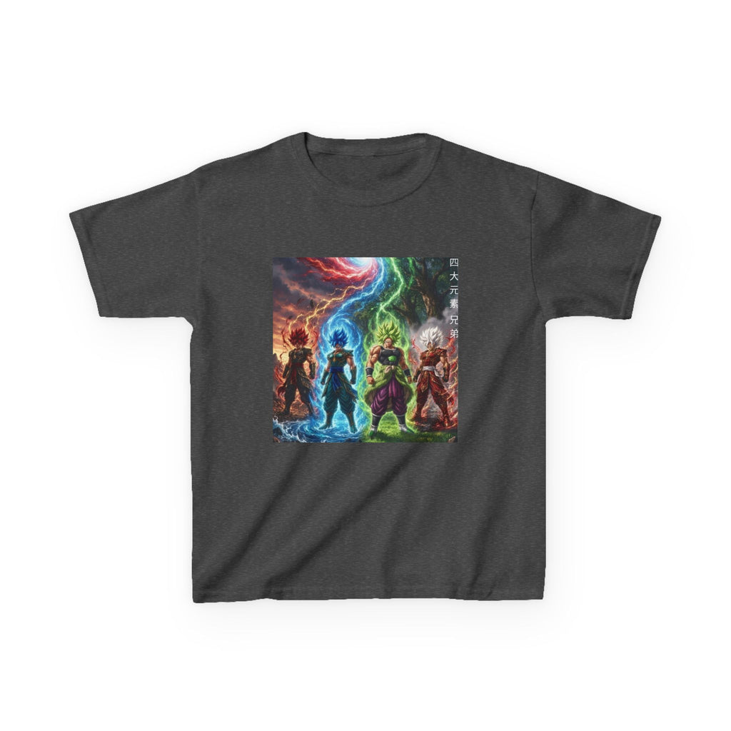 Group Warrior Tee, Four Elemental Brothers Kids Shirt, Team Anime Fighter Multicharacter Graphic Youth Playwear Clothing