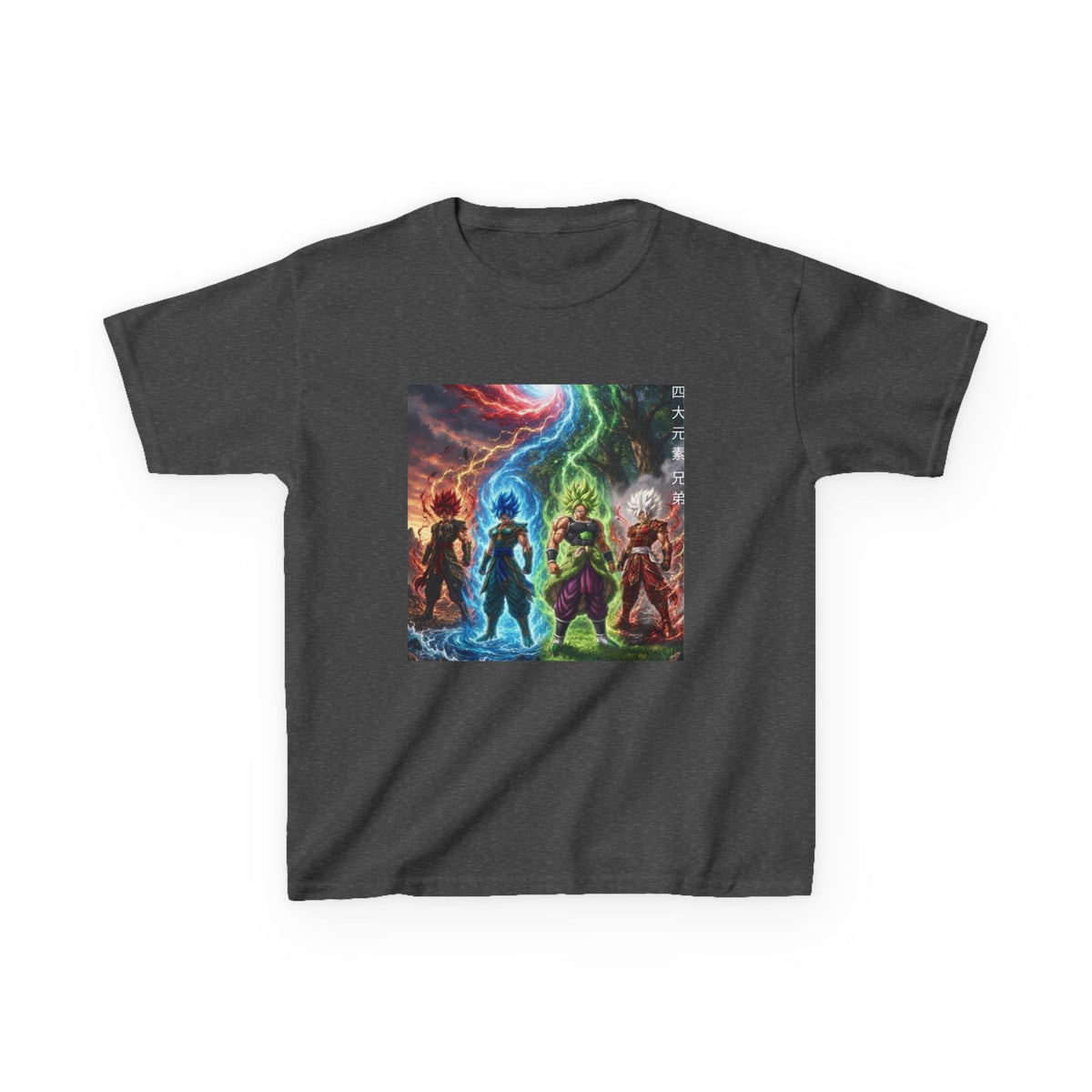 Group Warrior Tee, Four Elemental Brothers Kids Shirt, Team Anime Fighter Multicharacter Graphic Youth Playwear Clothing