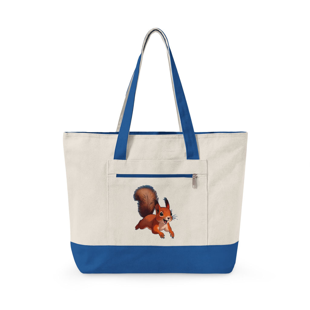 Cute Squirrel Canvas Tote Bag Zippered Heavy Duty Cotton Shoulder Pouch Everyday Animal Grocery Pack