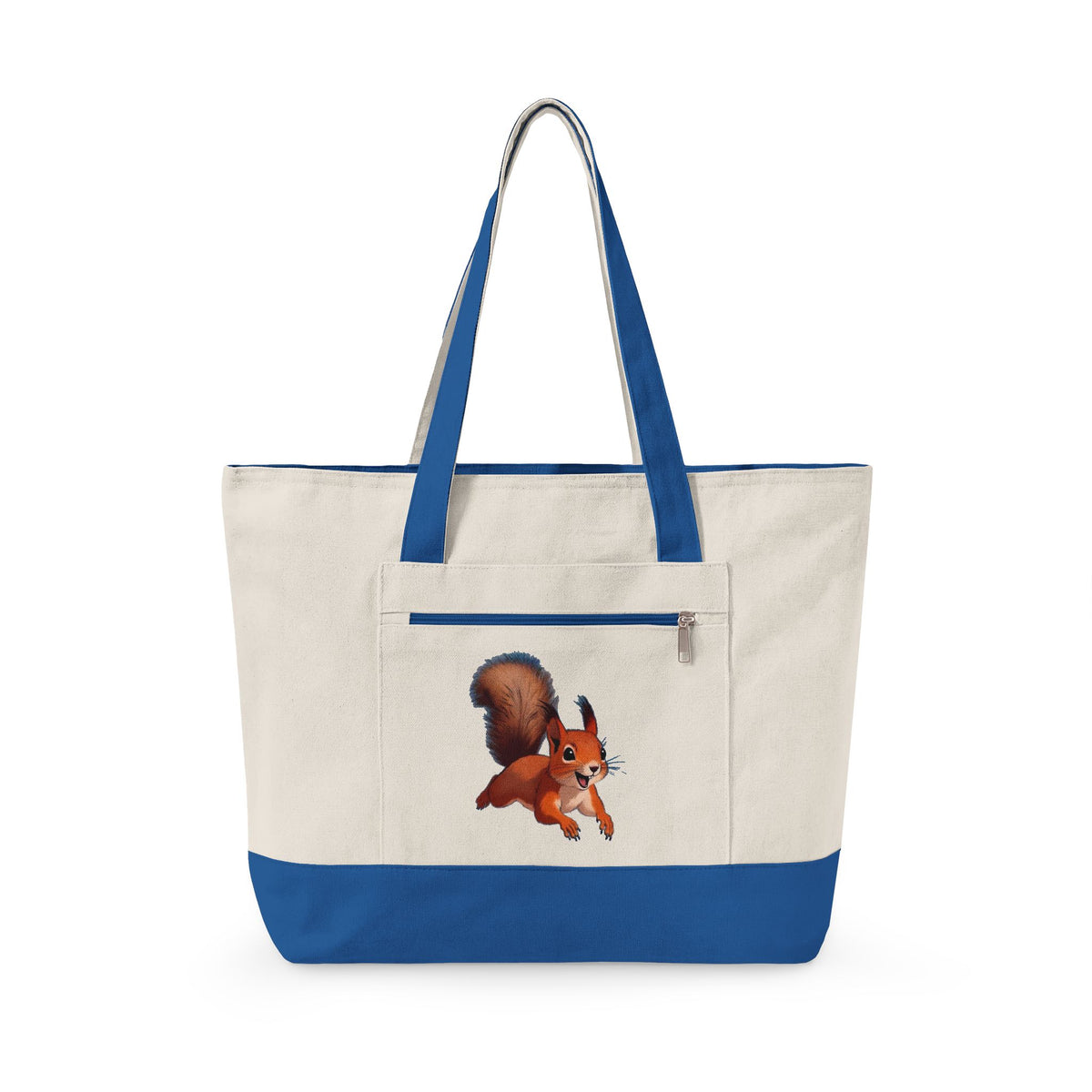 Cute Squirrel Canvas Tote Bag Zippered Heavy Duty Cotton Shoulder Pouch Everyday Animal Grocery Pack