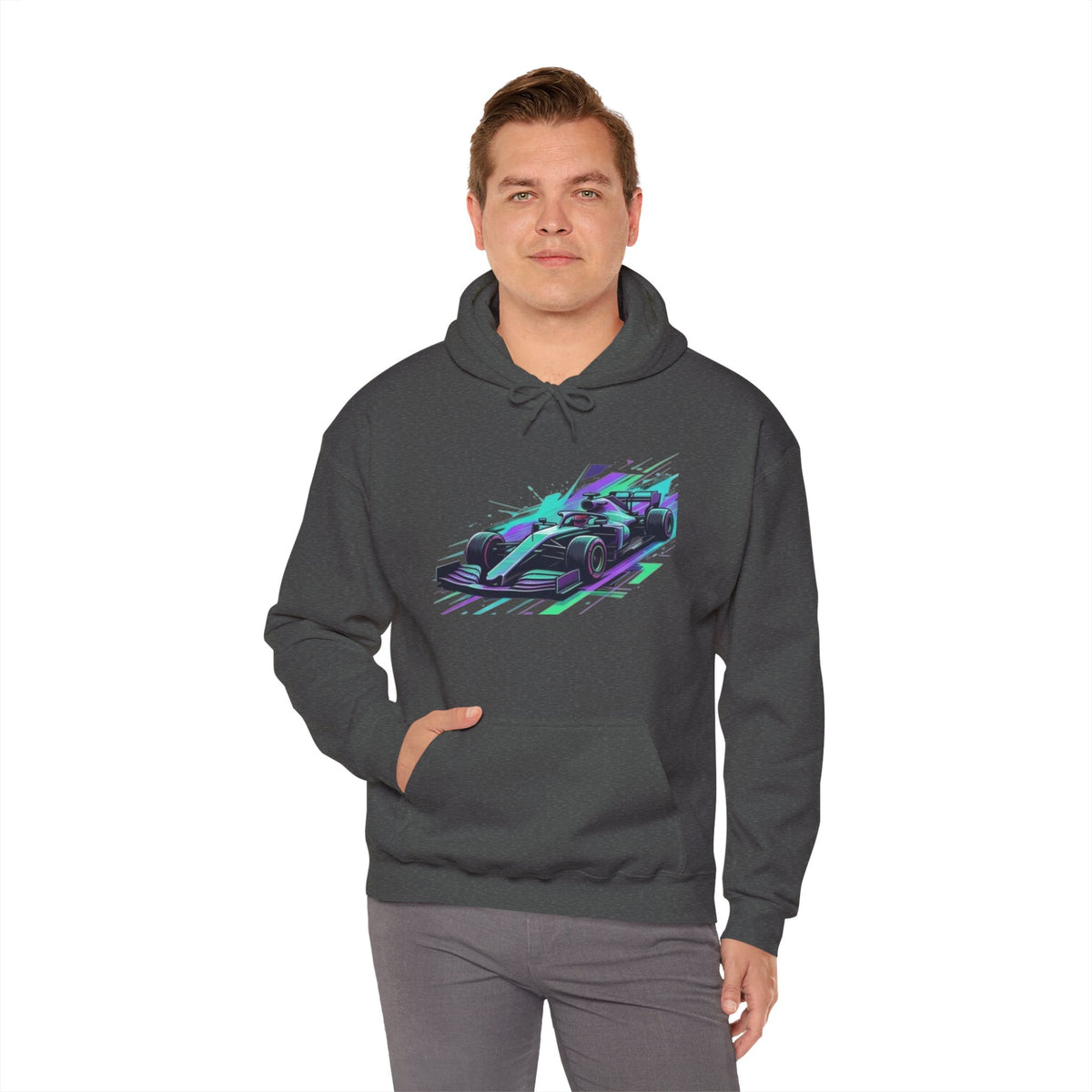 Neon Racing Car Hoodie | Retro Futuristic Racecar Graphic