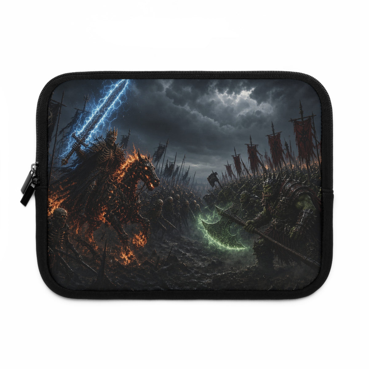 Green Glowing Warriors Laptop Sleeve, Armored Spectral Orc Battle Computer Case, Dark Fantasy Gaming Notebook Cover