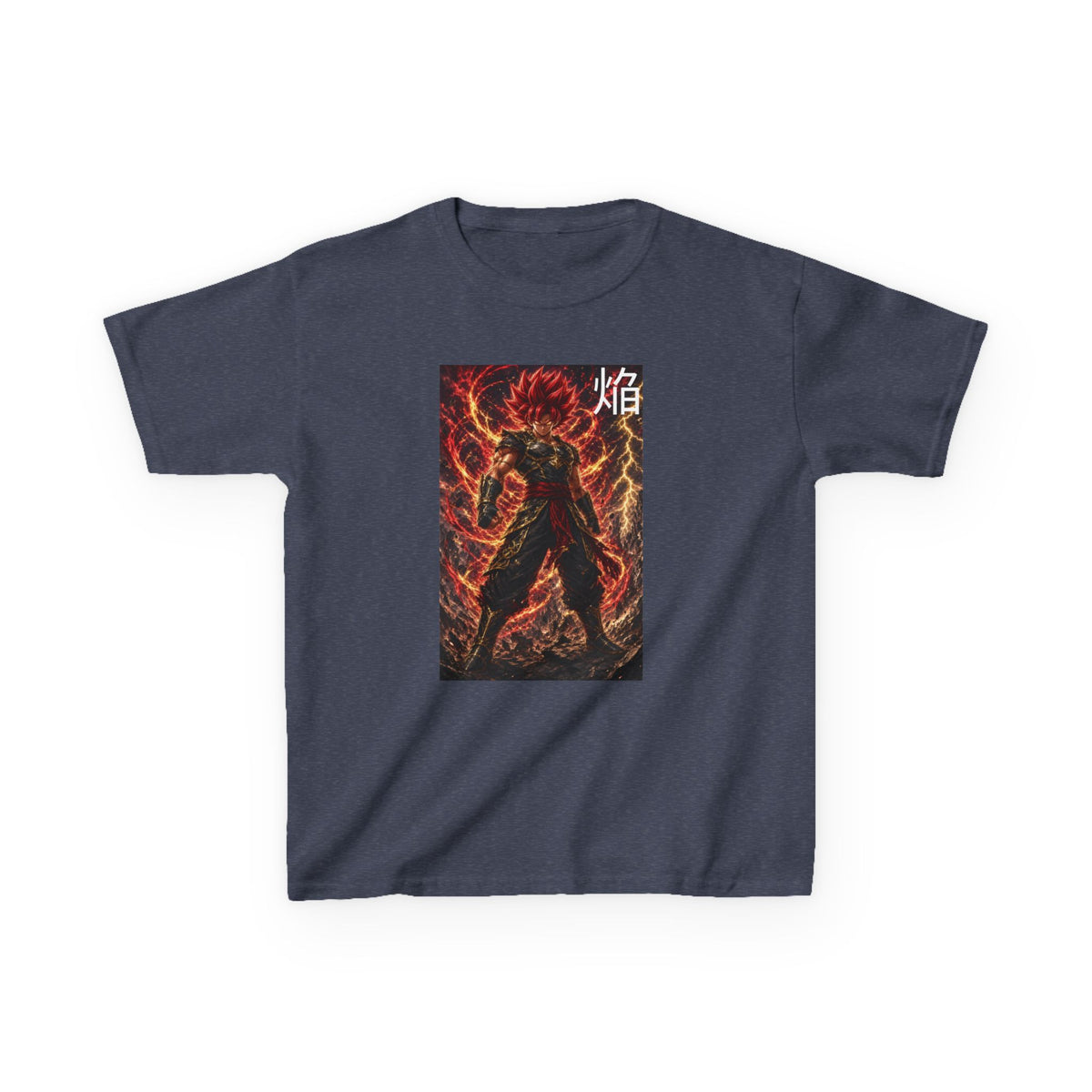 Volcanic Crimson Tee, Flame Kanji Magma Warrior Youth Shirt, Elemental Fire Fighter Graphic Kids Playwear Clothing