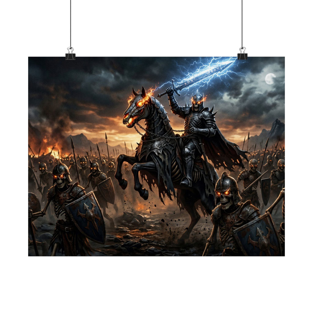 Wide Landscape Panorama Poster, Horizontal Matte Dark Fantasy Wall Print, Armored Undead Horde Giclee Art for Office Setup
