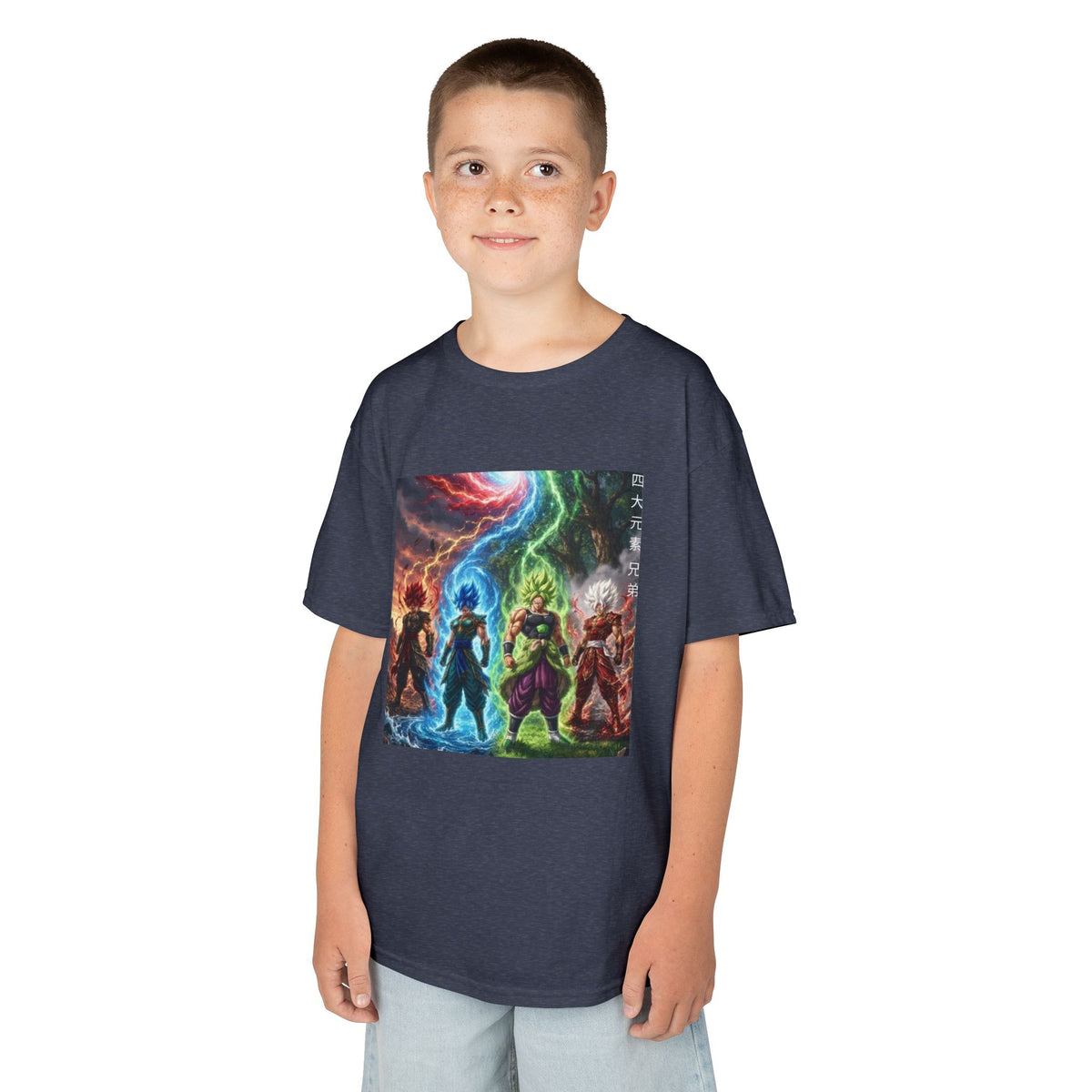 Group Warrior Tee, Four Elemental Brothers Kids Shirt, Team Anime Fighter Multicharacter Graphic Youth Playwear Clothing