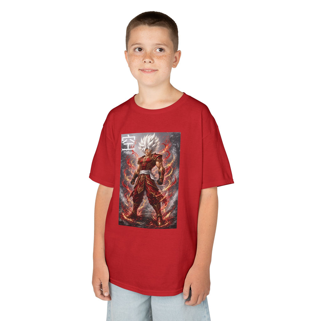 Kids Anime T-Shirt, Sky Kanji White Hair Warrior Youth Shirt, Elemental God Mode Fighter Graphic Boy Girl Clothes