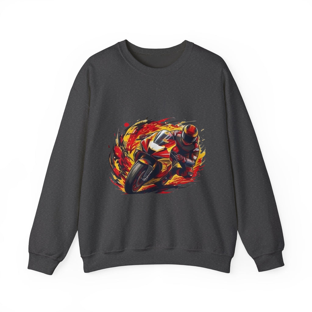 Flaming Sport Motorcycle Sweatshirt | Racing Rider Graphic Crewneck