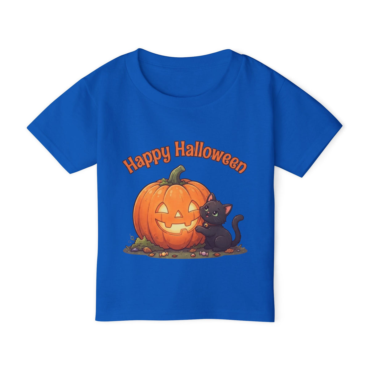 Purring Black Cat Halloween Toddler Tee | Retro Jack-O-Lantern Kids Shirt