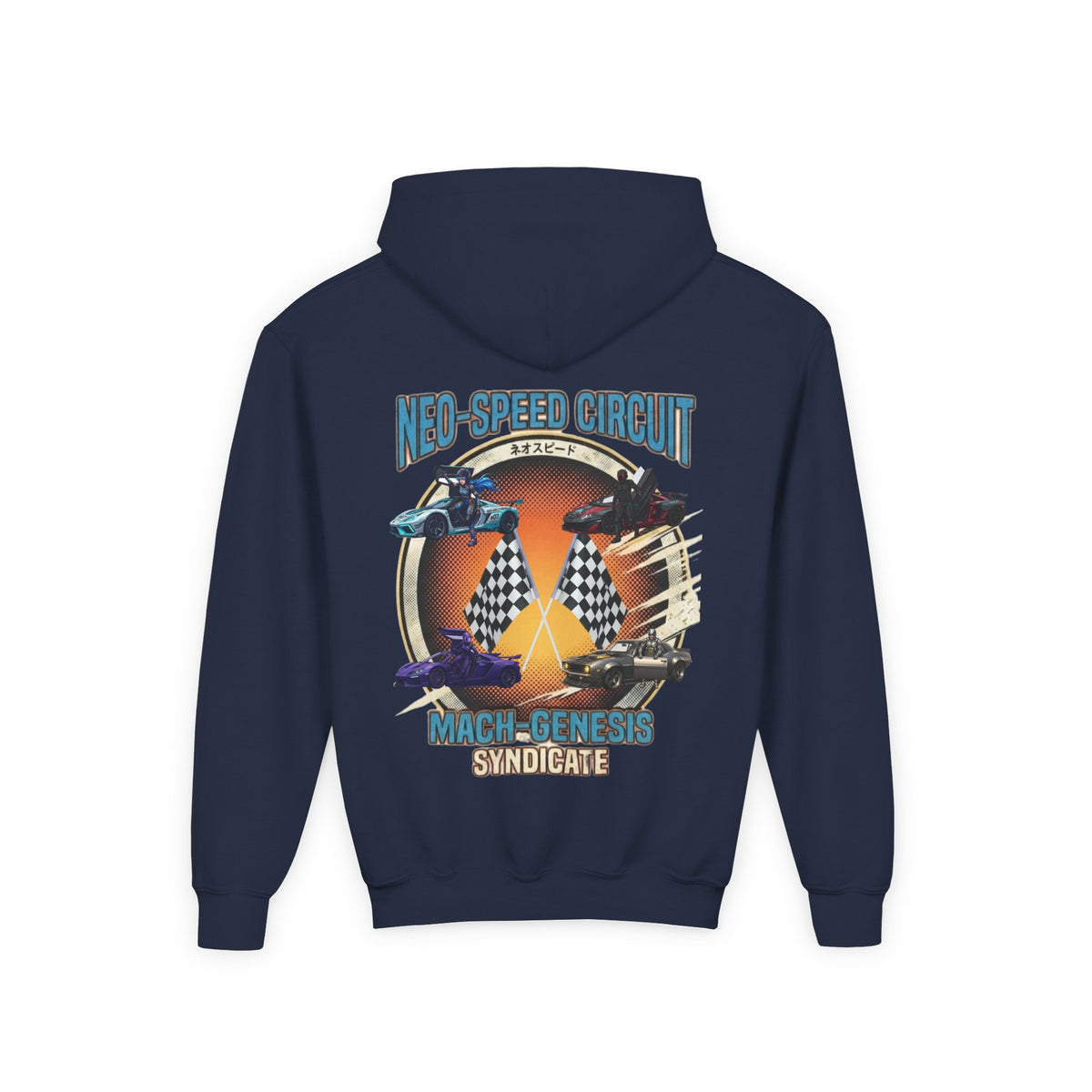 Blue Hair Heroine Hoodie, Mach Genesis Car Sweatshirt, Solo Driver Retro Anime Graphic Unisex Pullover