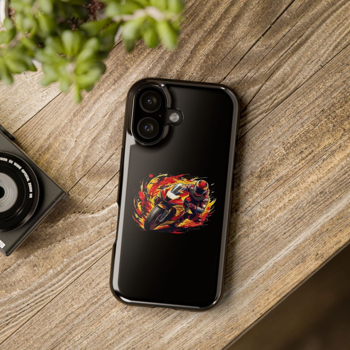 Flaming Motorcycle Rider phone case | Impact-Resistant Case