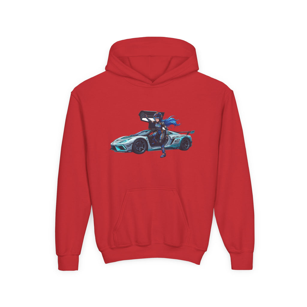 Front Print Hoodie, Mach Genesis Solo Car Sweatshirt, Heroine Driver Retro Anime Graphic Unisex Pullover