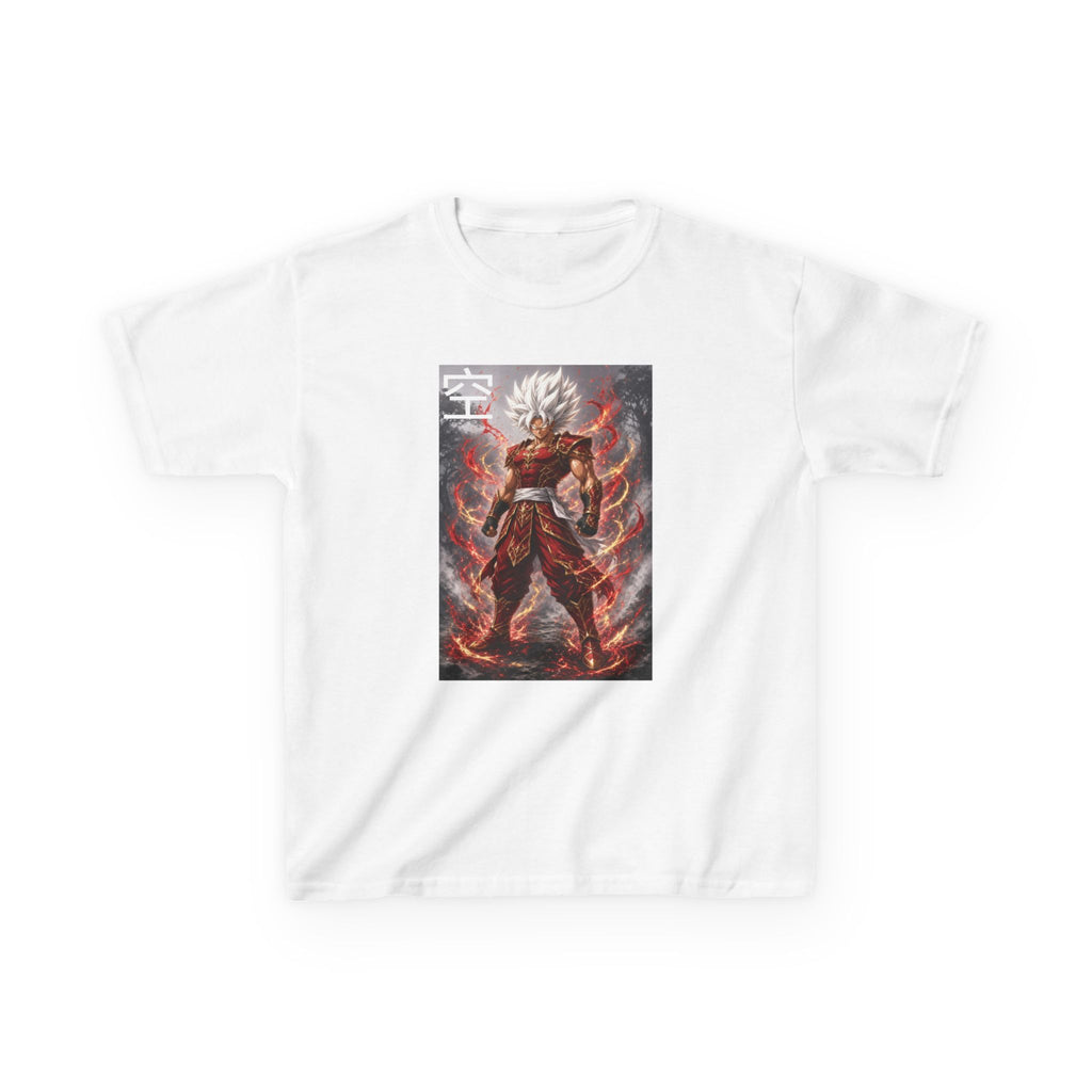 Kids Anime T-Shirt, Sky Kanji White Hair Warrior Youth Shirt, Elemental God Mode Fighter Graphic Boy Girl Clothes