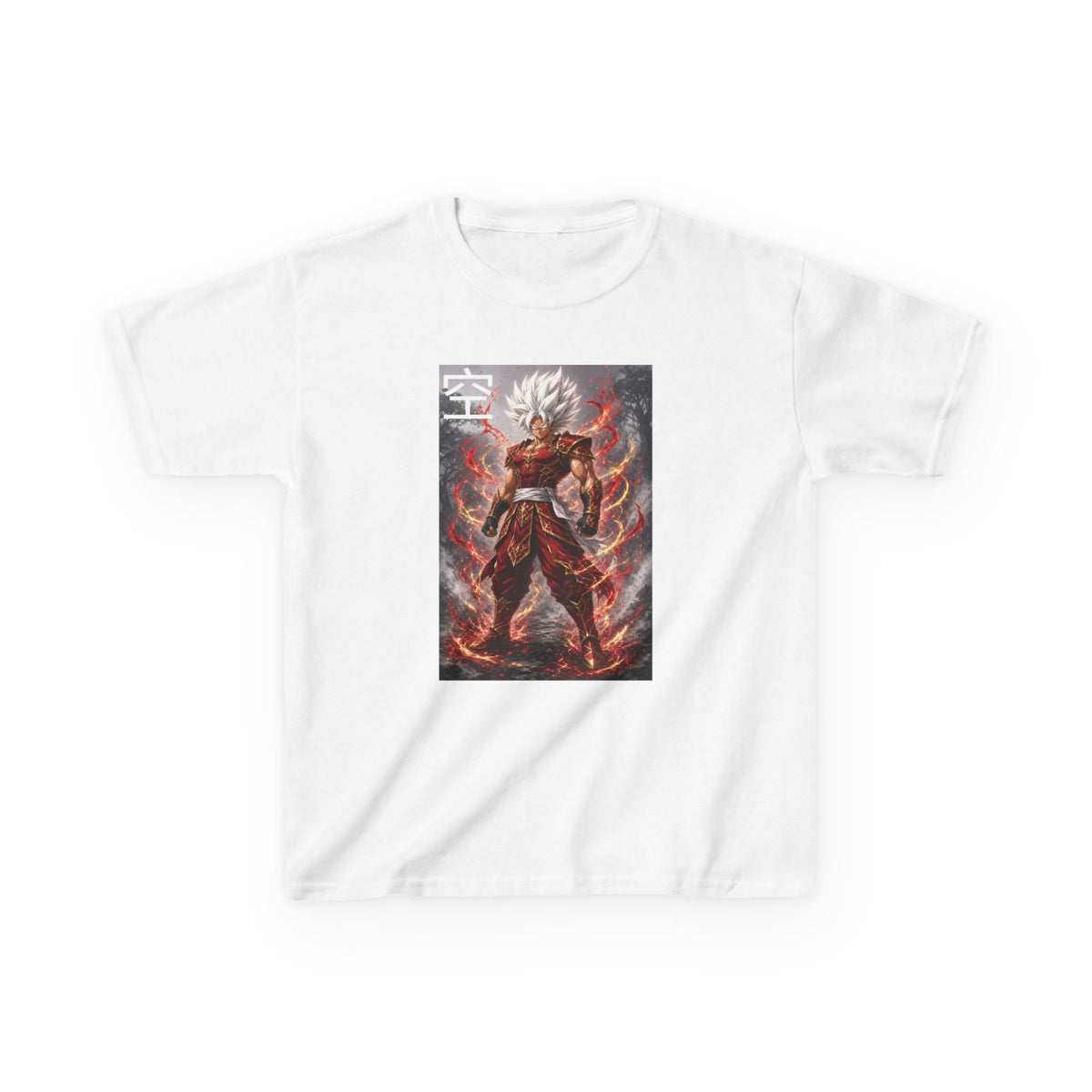 Kids Anime T-Shirt, Sky Kanji White Hair Warrior Youth Shirt, Elemental God Mode Fighter Graphic Boy Girl Clothes