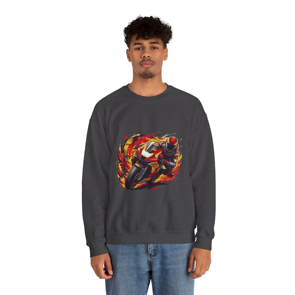 Flaming Sport Motorcycle Sweatshirt | Racing Rider Graphic Crewneck