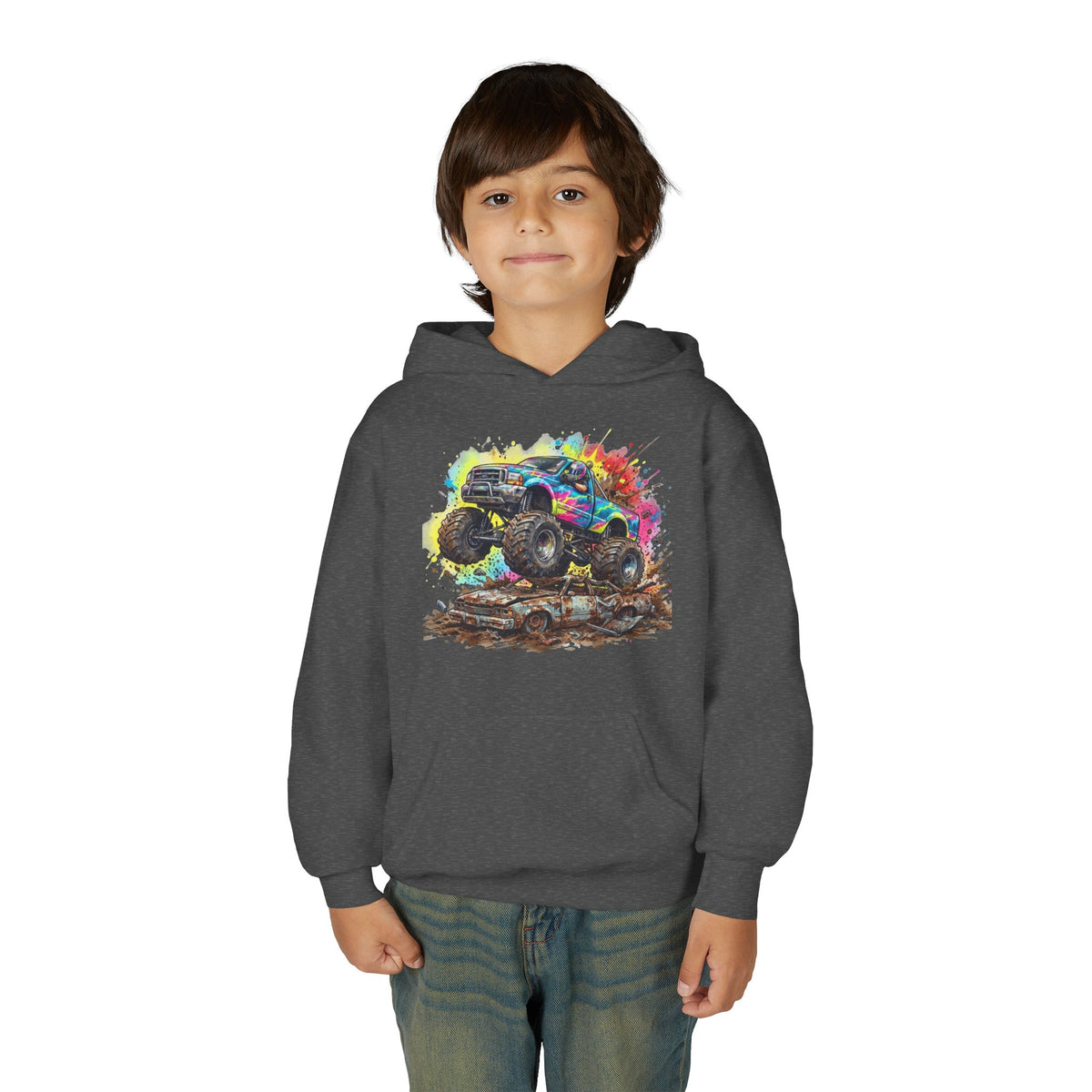 Monster Crush Hoodie, Mega Truck Kids Sweatshirt, Youth Arena Smash Graphic Pullover