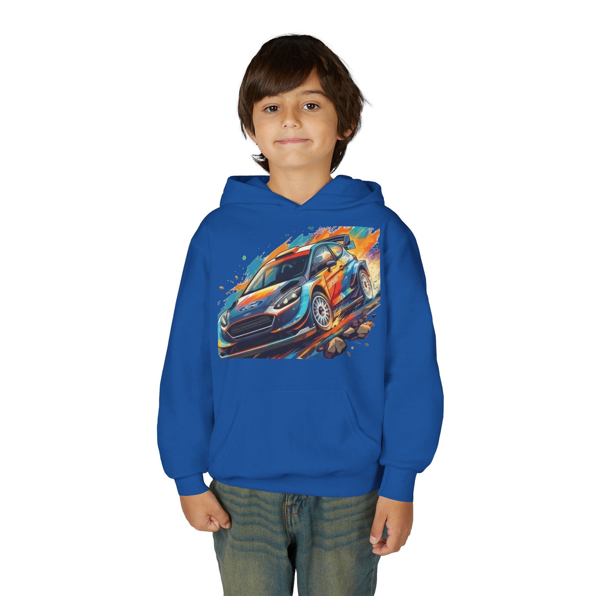 Rally Race Car Youth Hoodie | Jumping Rally Car Graphic, Motorsports Sweatshirt