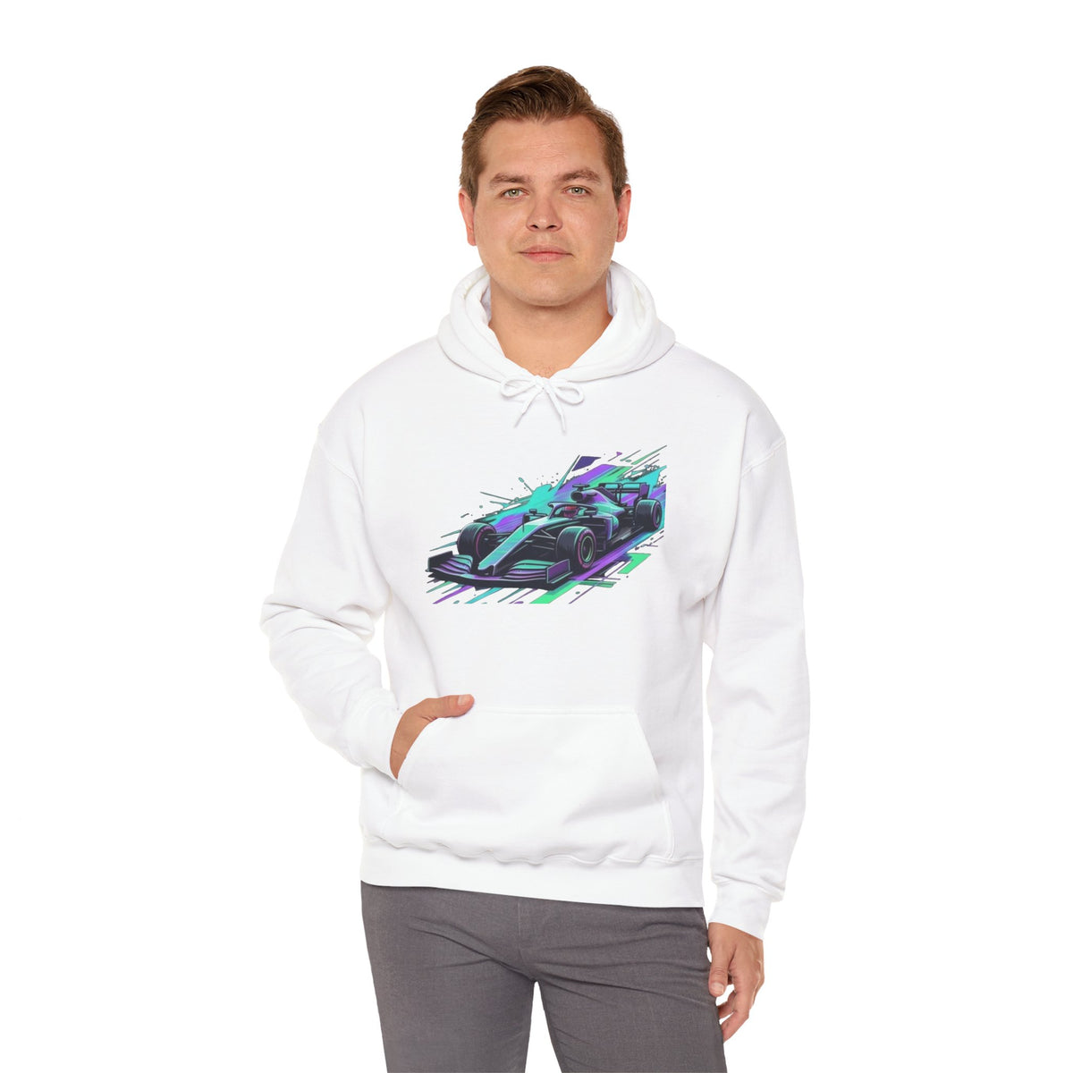 Neon Racing Car Hoodie | Retro Futuristic Racecar Graphic