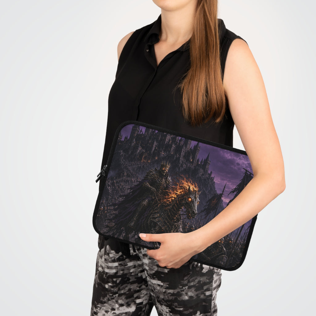 Bruised Purple Sky Laptop Sleeve, Gothic Ruined Castle Computer Case, Dark Fantasy Grim Rider Tech Armor Protector